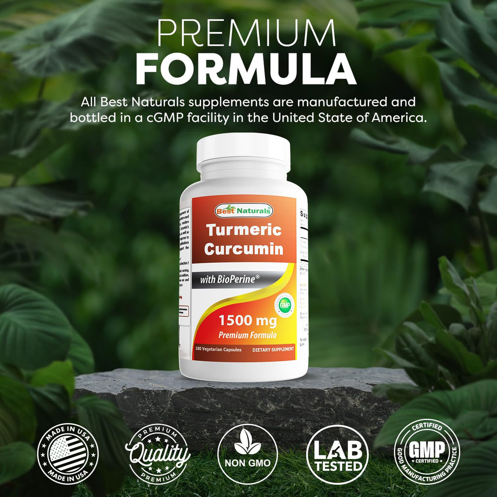 Best Naturals Turmeric Curcumin 1500mg/Serving with Bioperine - 180 Veggie Capsules - FENGGESTORE20