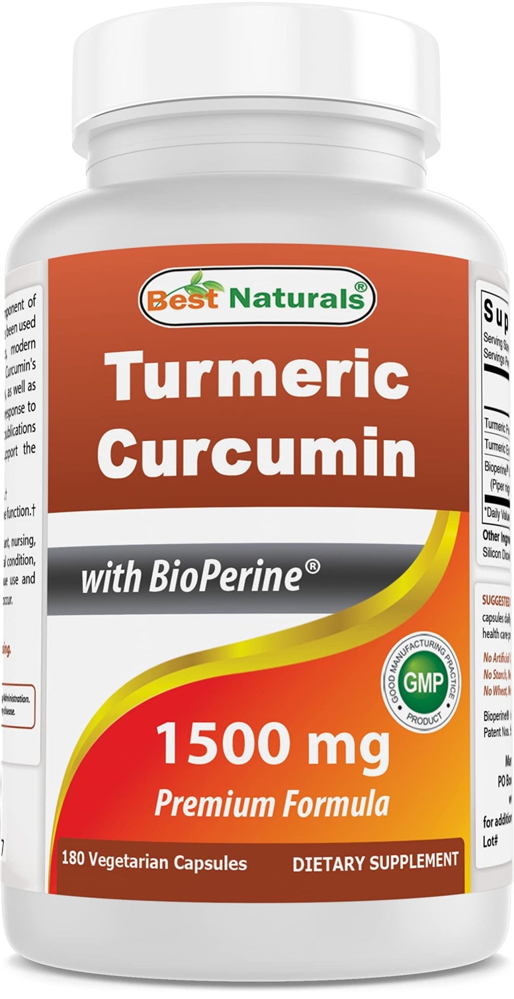 Best Naturals Turmeric Curcumin 1500mg/Serving with Bioperine - 180 Veggie Capsules - FENGGESTORE20