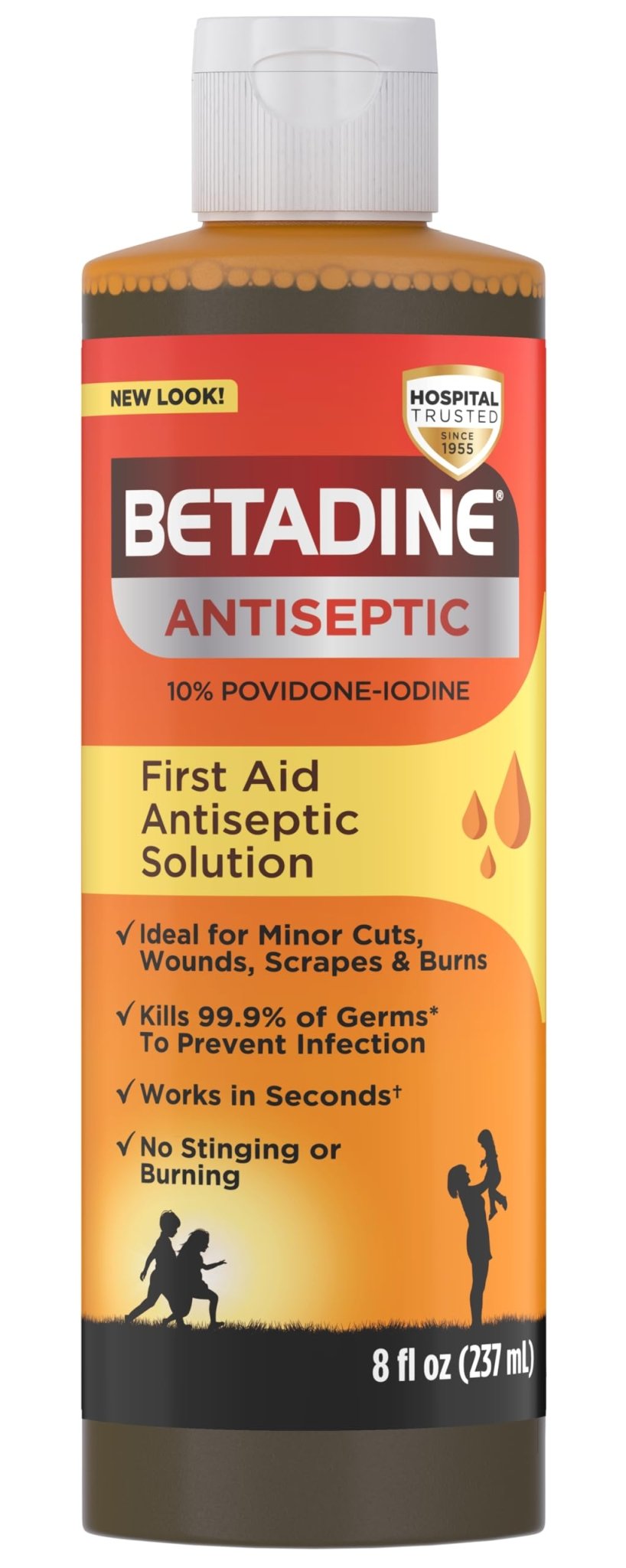 Betadine Antiseptic First Aid Solution, Povidone-Iodine 10%, Infection Protection, Kills Germs in Minor Cuts Scrapes and Burns, No Sting Promise, No Alcohol or Hydrogen Peroxide, 8 FL OZ - FENGGESTORE20