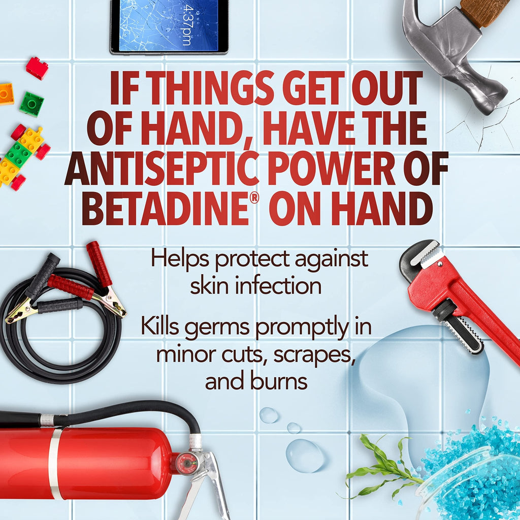 Betadine Antiseptic First Aid Solution, Povidone-Iodine 10%, Infection Protection, Kills Germs in Minor Cuts Scrapes and Burns, No Sting Promise, No Alcohol or Hydrogen Peroxide, 8 FL OZ - FENGGESTORE20
