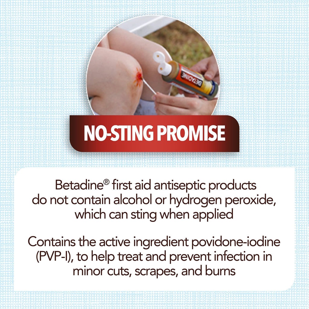 Betadine Antiseptic First Aid Solution, Povidone-Iodine 10%, Infection Protection, Kills Germs in Minor Cuts Scrapes and Burns, No Sting Promise, No Alcohol or Hydrogen Peroxide, 8 FL OZ - FENGGESTORE20