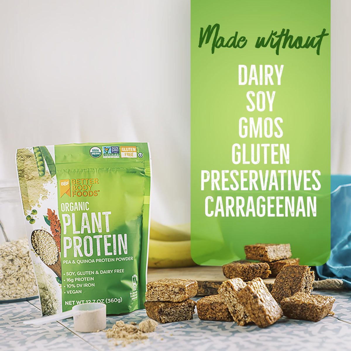 BetterBody Foods Organic Plant Based Protein Powder, 16g of Protein 24% DV, Vegan, Low Net Carbs, Gluten Free, Dairy Free, No Sugar Added, Soy Free, Non-GMO, 12.7 Ounces - FENGGESTORE20