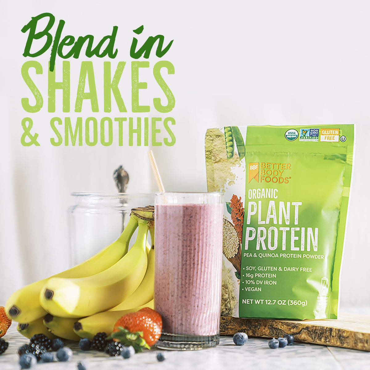 BetterBody Foods Organic Plant Based Protein Powder, 16g of Protein 24% DV, Vegan, Low Net Carbs, Gluten Free, Dairy Free, No Sugar Added, Soy Free, Non-GMO, 12.7 Ounces - FENGGESTORE20
