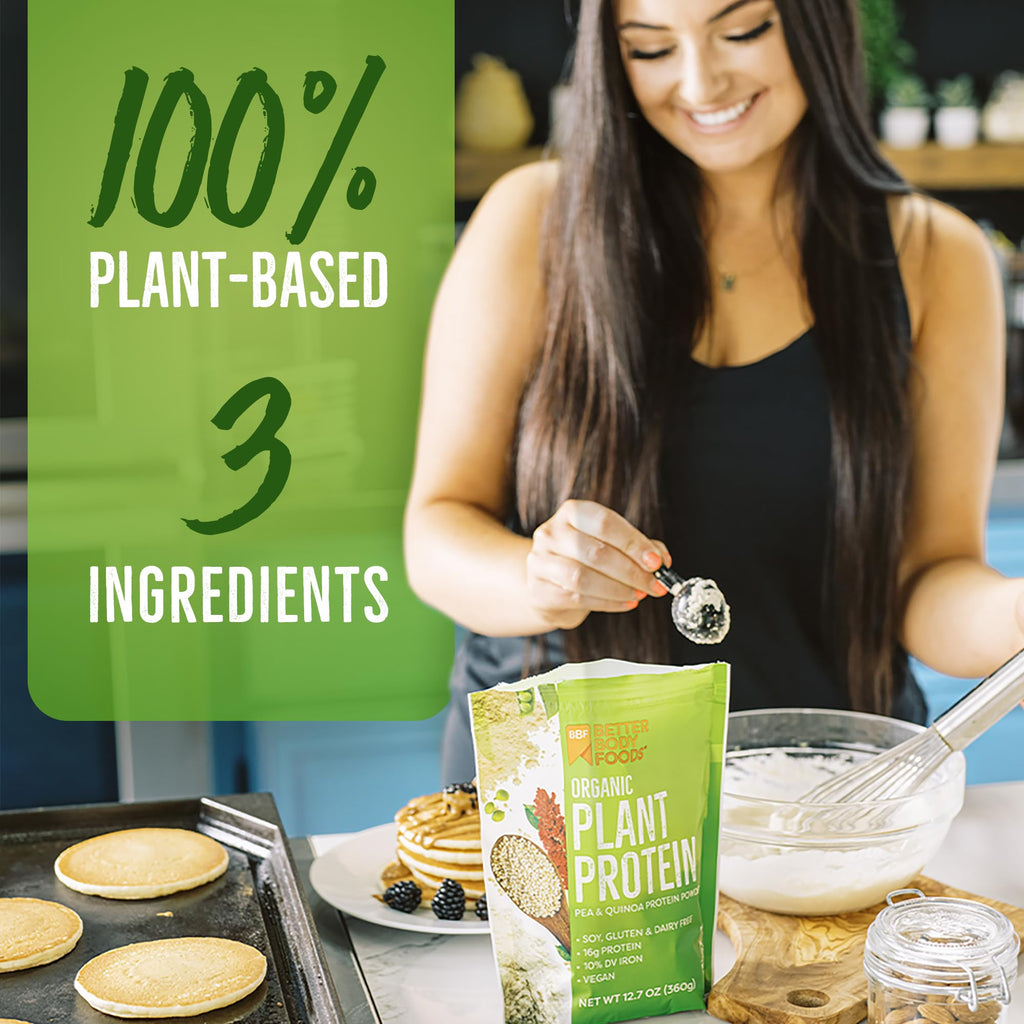 BetterBody Foods Organic Plant Based Protein Powder, 16g of Protein 24% DV, Vegan, Low Net Carbs, Gluten Free, Dairy Free, No Sugar Added, Soy Free, Non-GMO, 12.7 Ounces - FENGGESTORE20