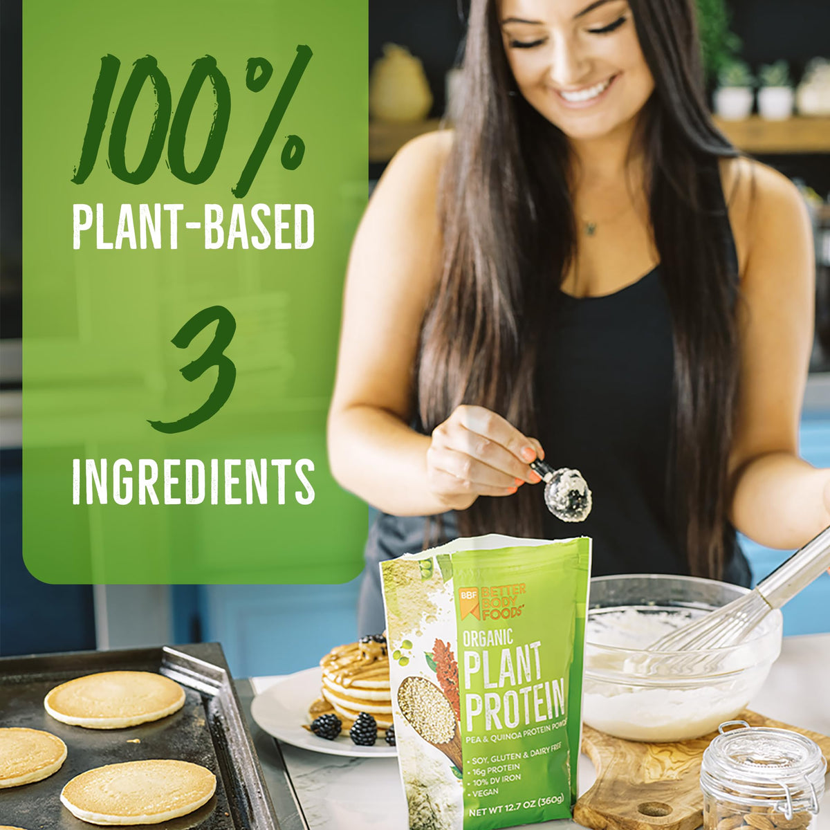 BetterBody Foods Organic Plant Based Protein Powder, 16g of Protein 24% DV, Vegan, Low Net Carbs, Gluten Free, Dairy Free, No Sugar Added, Soy Free, Non-GMO, 12.7 Ounces - FENGGESTORE20