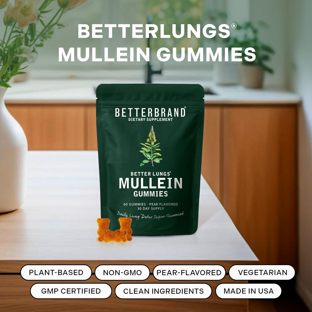 Betterbrand Mullein Chewable Gummies for Lung Cleanse and Detox, Respiratory Health Supplement, 1000mg Mullein Extract per Serving, 60 Gummies - FENGGESTORE20