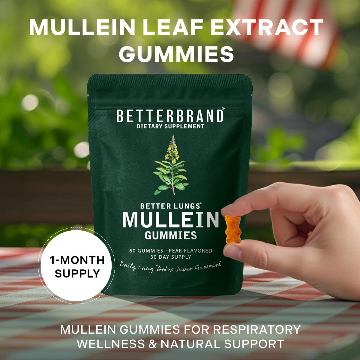 Betterbrand Mullein Chewable Gummies for Lung Cleanse and Detox, Respiratory Health Supplement, 1000mg Mullein Extract per Serving, 60 Gummies - FENGGESTORE20