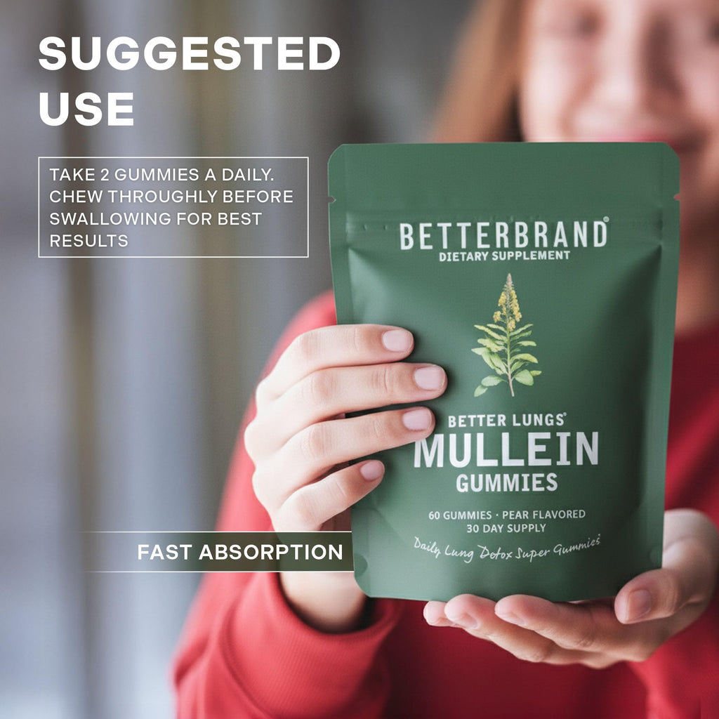 Betterbrand Mullein Chewable Gummies for Lung Cleanse and Detox, Respiratory Health Supplement, 1000mg Mullein Extract per Serving, 60 Gummies - FENGGESTORE20