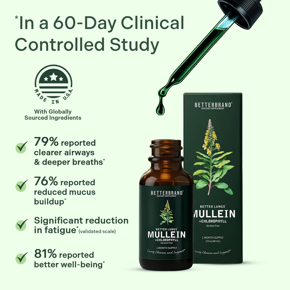 Betterbrand Mullein Drops for Lung Detox - Mullein Leaf Tincture with Chlorophyll - Helps Support Respiratory Health - FENGGESTORE20