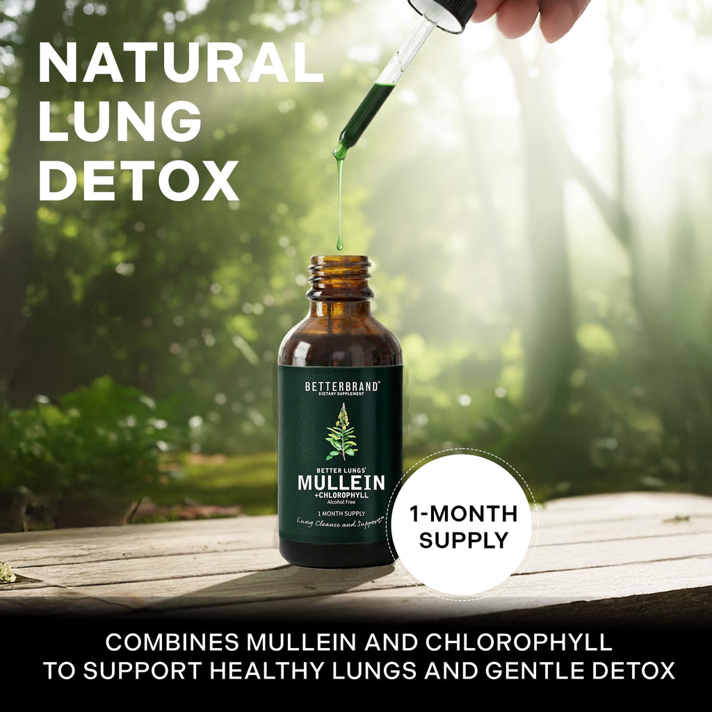 Betterbrand Mullein Drops for Lung Detox - Mullein Leaf Tincture with Chlorophyll - Helps Support Respiratory Health - FENGGESTORE20