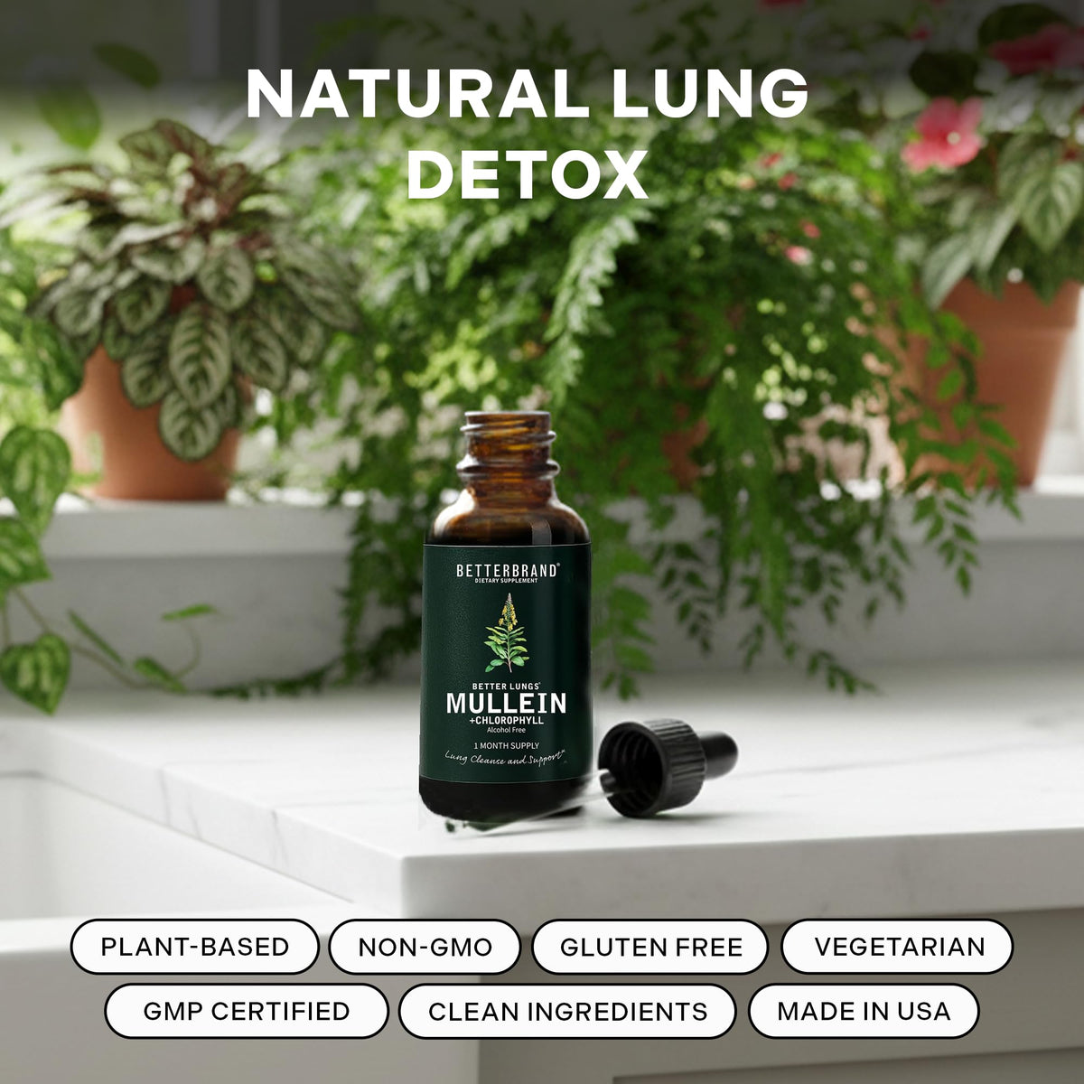 Betterbrand Mullein Drops for Lung Detox - Mullein Leaf Tincture with Chlorophyll - Helps Support Respiratory Health - FENGGESTORE20