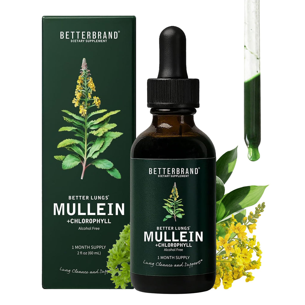 Betterbrand Mullein Drops for Lung Detox - Mullein Leaf Tincture with Chlorophyll - Helps Support Respiratory Health - FENGGESTORE20