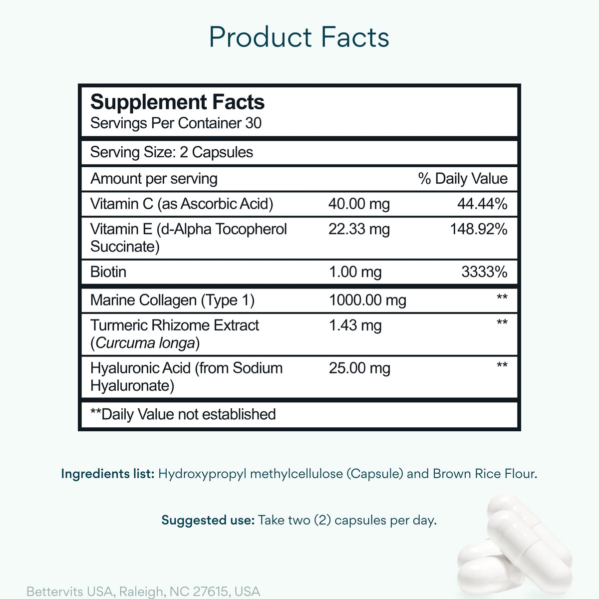 Bettervits Collagen Peptides Complex with Hyaluronic Acid & Turmeric | Hydrolyzed Marine Collagen Supplements for Women & Men | Collagen with Vitamin C - FENGGESTORE20
