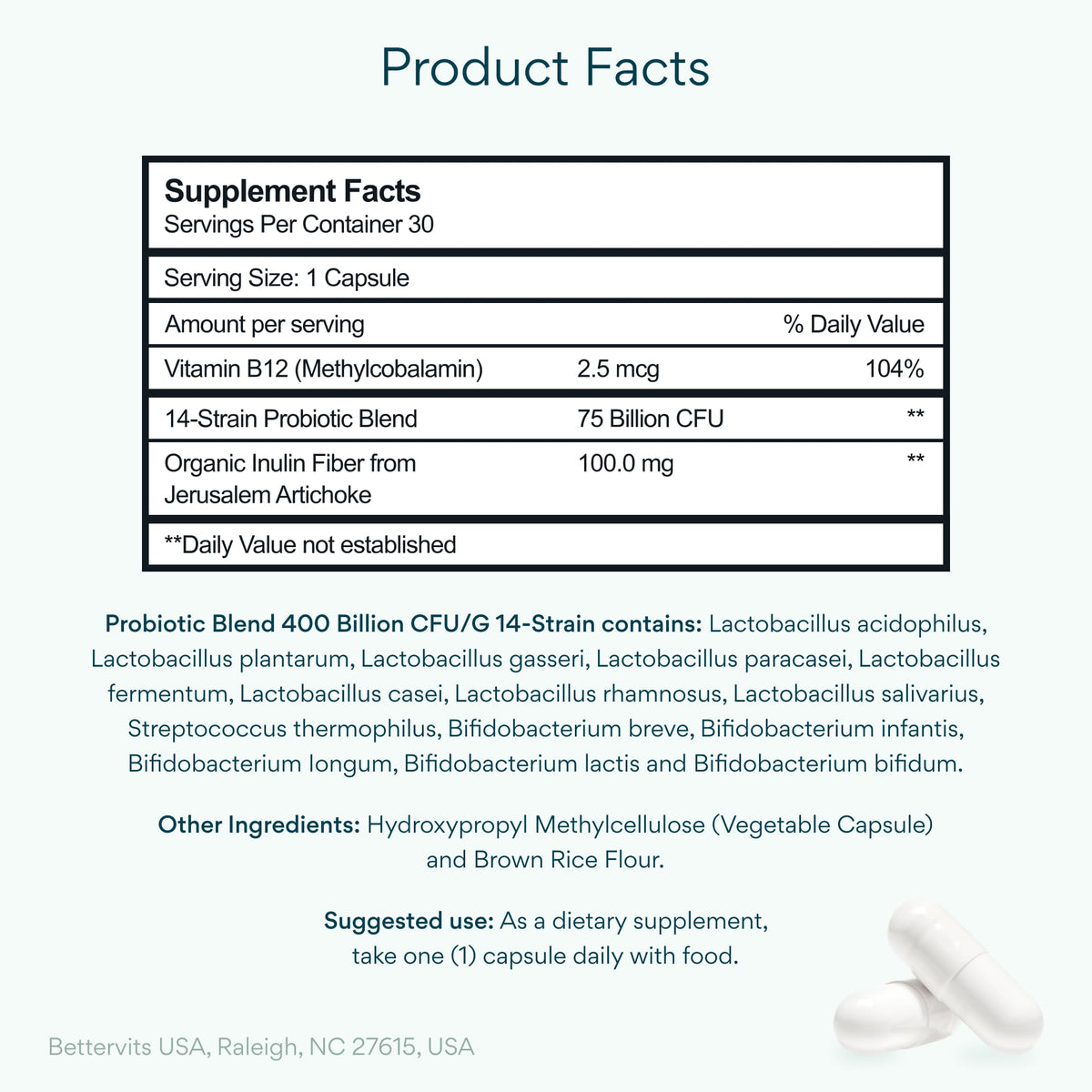 Bettervits Probiotics for Women & Men – 75 Billion CFU | Digestive Health and Gut Support Prebiotic | 14 Clinically Studied Strains with Vitamin B12, - FENGGESTORE20