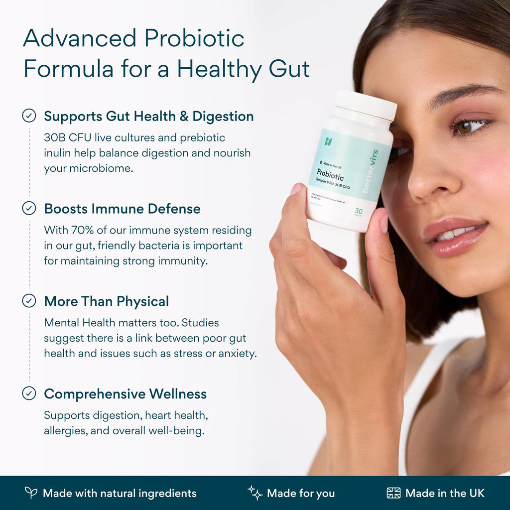 Bettervits Probiotics for Women & Men – 75 Billion CFU | Digestive Health and Gut Support Prebiotic | 14 Clinically Studied Strains with Vitamin B12, - FENGGESTORE20