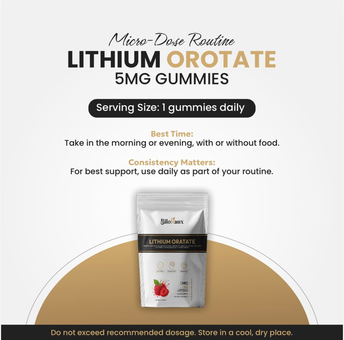 BiloRaux Lithium Orotate 5mg Gummies – Premium Microdose Lithium Supplement for Calm Balance & Focus – Natural Raspberry Flavour – 90 Vegan Gummies - FENGGESTORE20