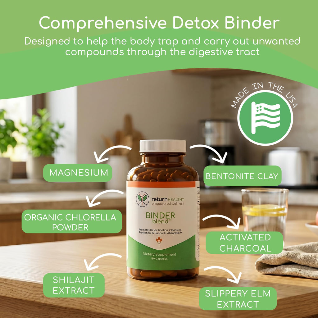 Binder Blend - Toxin Binder Supplement, Detox Capsules for a Healthy Gut - 180 Capsules - 90 Servings - 960mg Activated Charcoal - FENGGESTORE20