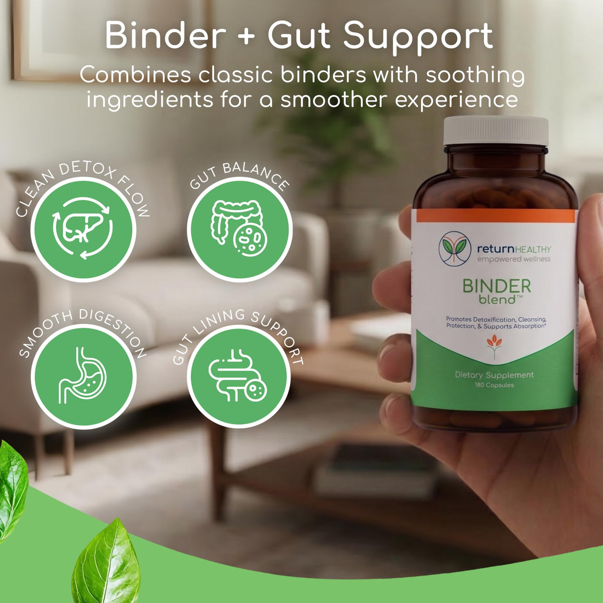 Binder Blend - Toxin Binder Supplement, Detox Capsules for a Healthy Gut - 180 Capsules - 90 Servings - 960mg Activated Charcoal - FENGGESTORE20