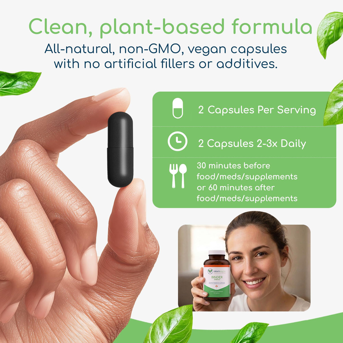 Binder Blend - Toxin Binder Supplement, Detox Capsules for a Healthy Gut - 180 Capsules - 90 Servings - 960mg Activated Charcoal - FENGGESTORE20