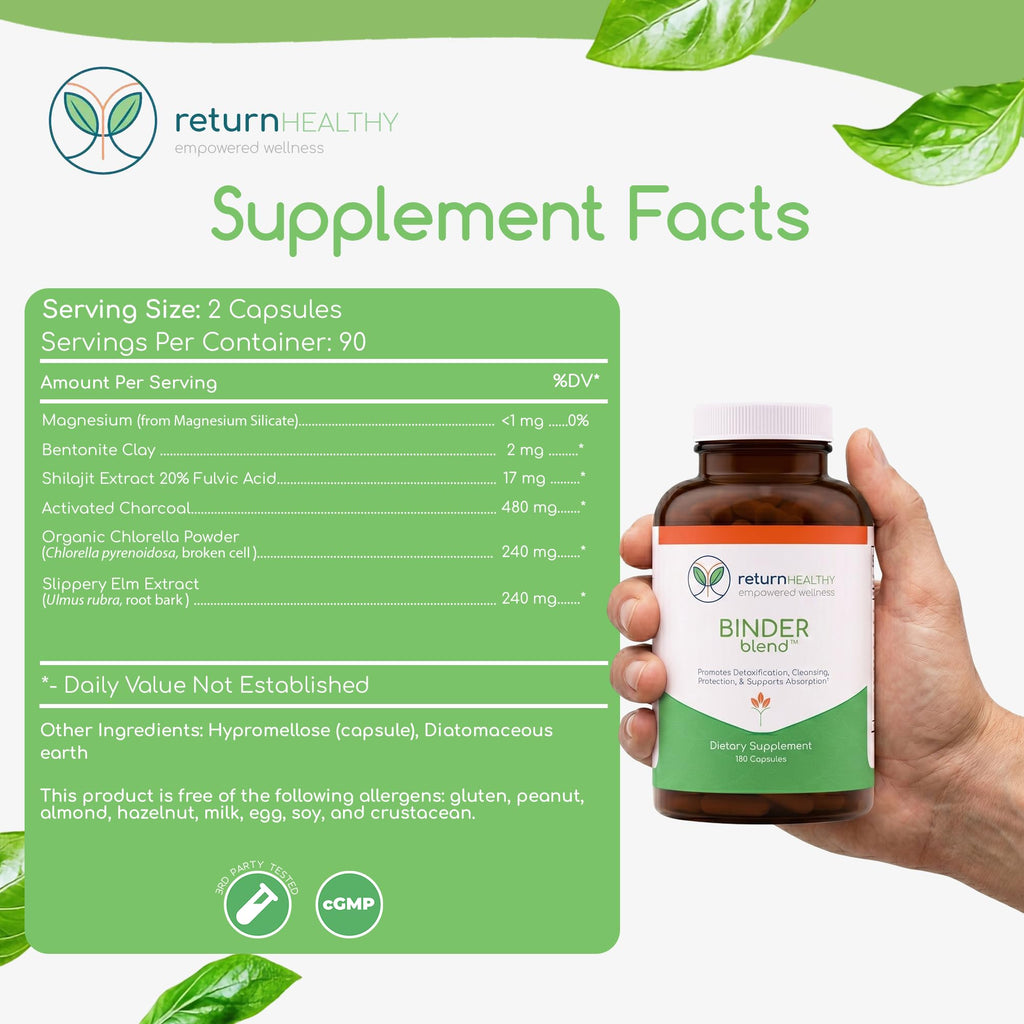 Binder Blend - Toxin Binder Supplement, Detox Capsules for a Healthy Gut - 180 Capsules - 90 Servings - 960mg Activated Charcoal - FENGGESTORE20