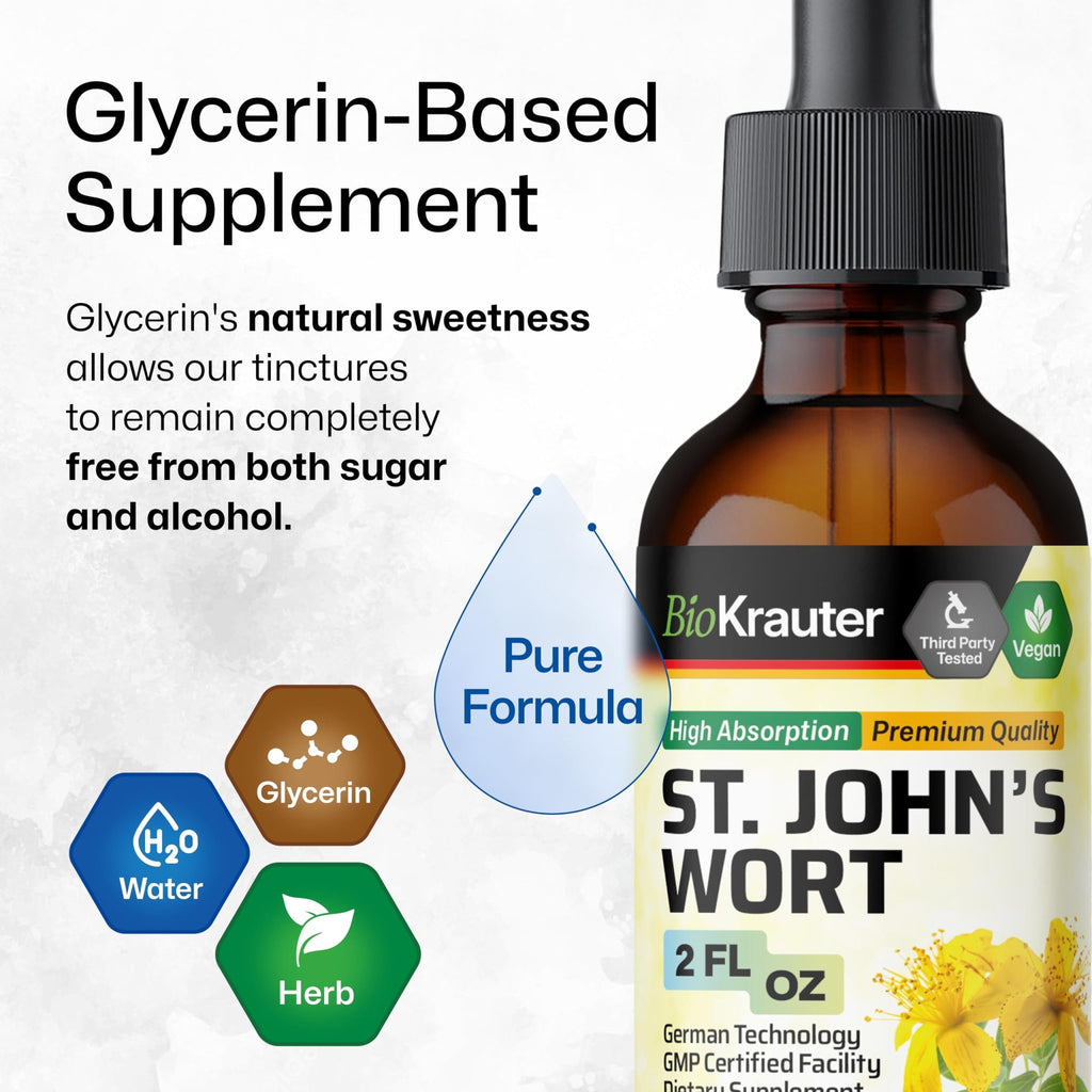 BIO KRAUTER® St Johns Wort for Calm & Mood Support - Vegan St. John's Wort for Relaxation & Emotional Wellness Support - Calm Drops 2 Fl.Oz., 28-Day Supply, Alcohol & Sugar Free Herbal Supplements - FENGGESTORE20