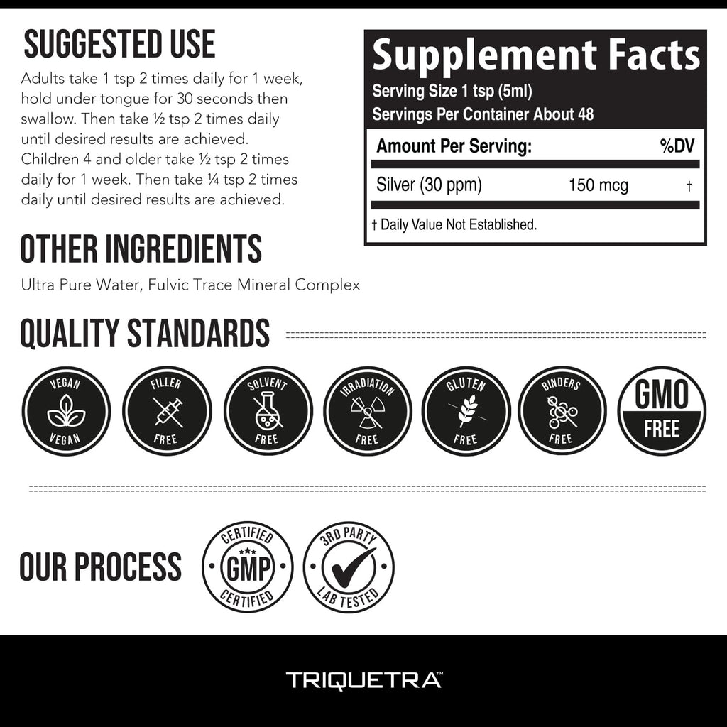 Bioactive Colloidal Silver - 8 oz, Glass Bottle, Vegan, Safe Doses with Highest Effectiveness - Nano Ions, 30 PPM - Immune Support (48 Servings) - FENGGESTORE20
