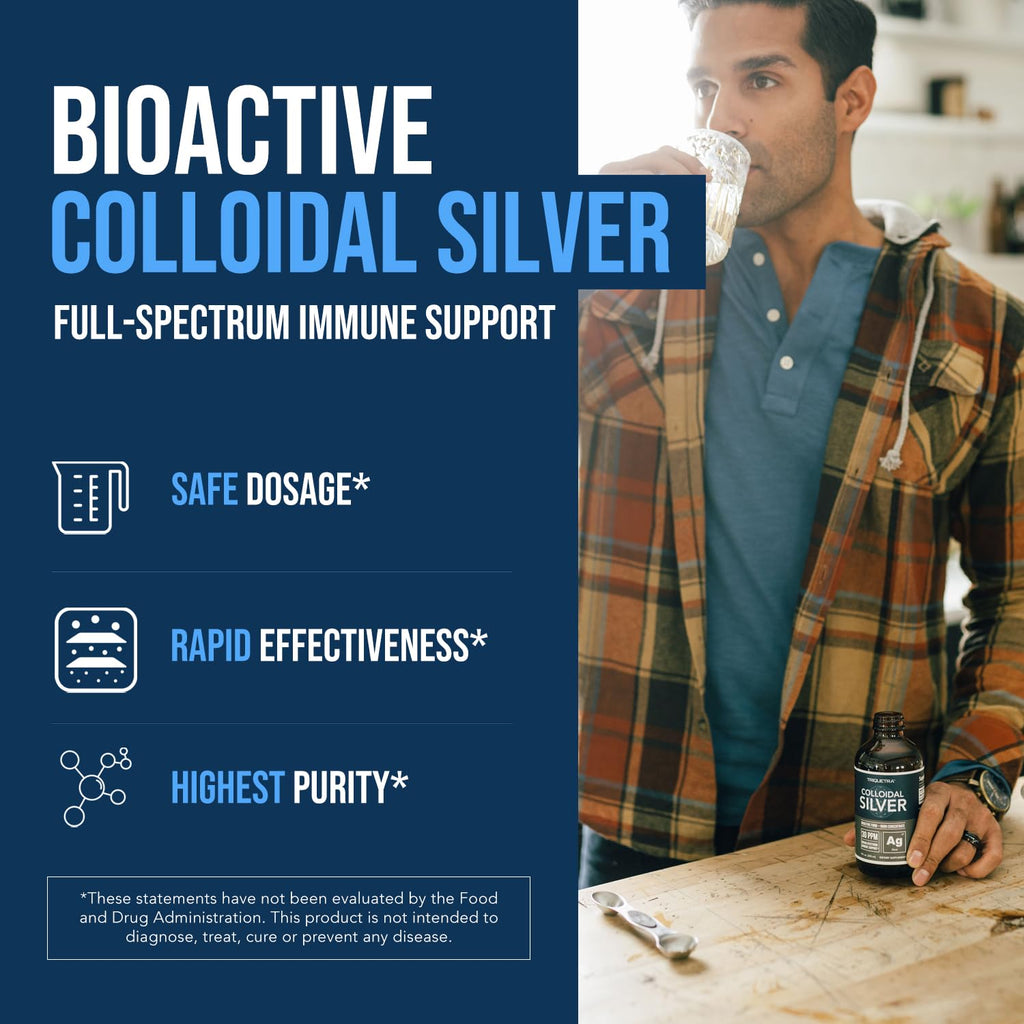 Bioactive Colloidal Silver - 8 oz, Glass Bottle, Vegan, Safe Doses with Highest Effectiveness - Nano Ions, 30 PPM - Immune Support (48 Servings) - FENGGESTORE20