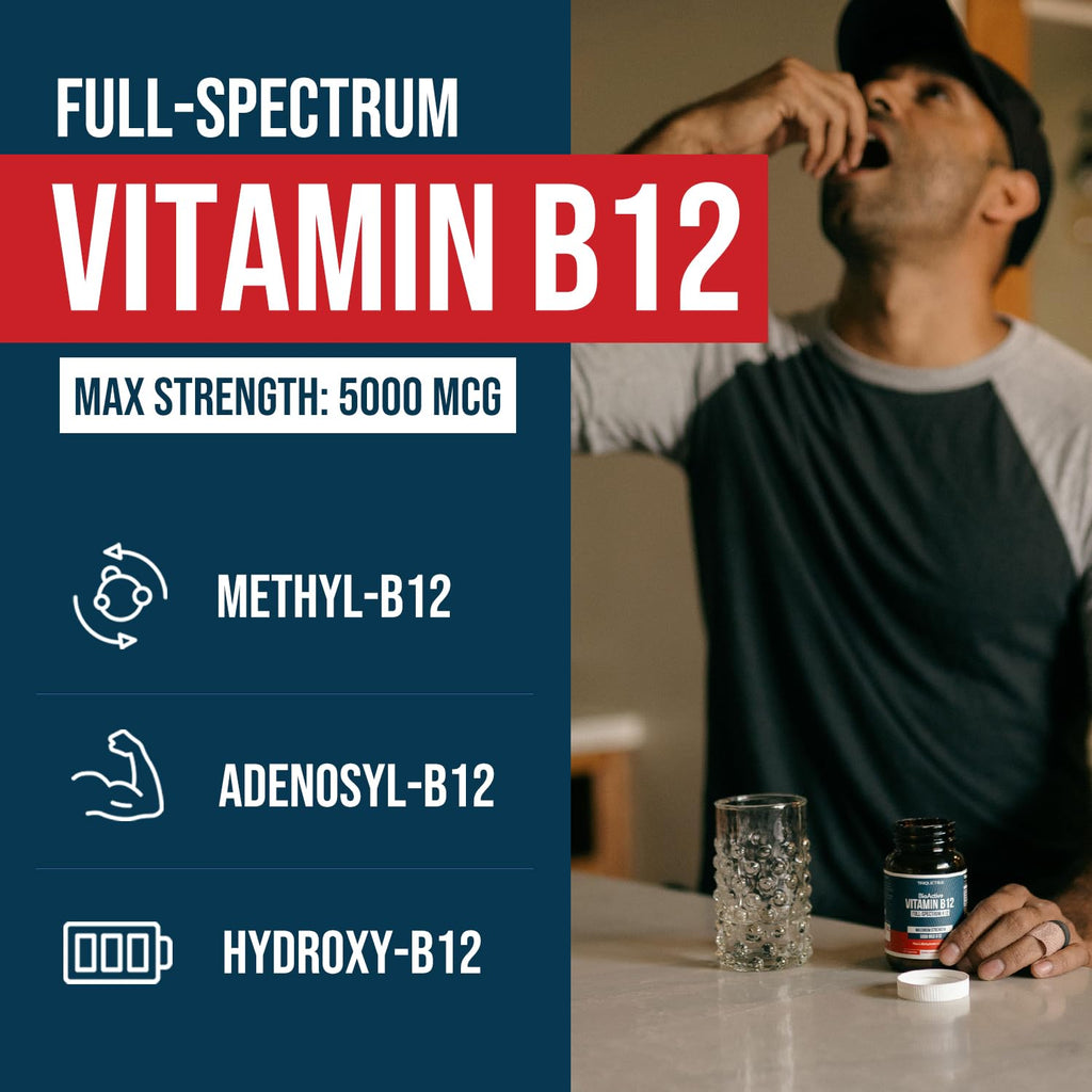 BioActive Vitamin B12 - 5000 mcg, Contains 3 BioActive Forms B12 Plus Methylfolate Cofactor - Methyl B12, Adenosyl B12 & Hydroxy B12 | Supports Energy - FENGGESTORE20