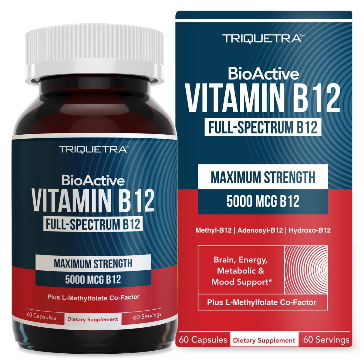 BioActive Vitamin B12 - 5000 mcg, Contains 3 BioActive Forms B12 Plus Methylfolate Cofactor - Methyl B12, Adenosyl B12 & Hydroxy B12 | Supports Energy - FENGGESTORE20