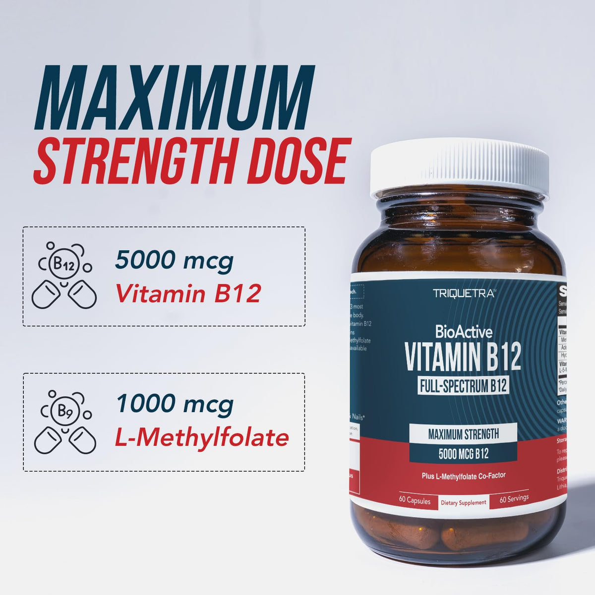 BioActive Vitamin B12 - 5000 mcg, Contains 3 BioActive Forms B12 Plus Methylfolate Cofactor - Methyl B12, Adenosyl B12 & Hydroxy B12 | Supports Energy - FENGGESTORE20