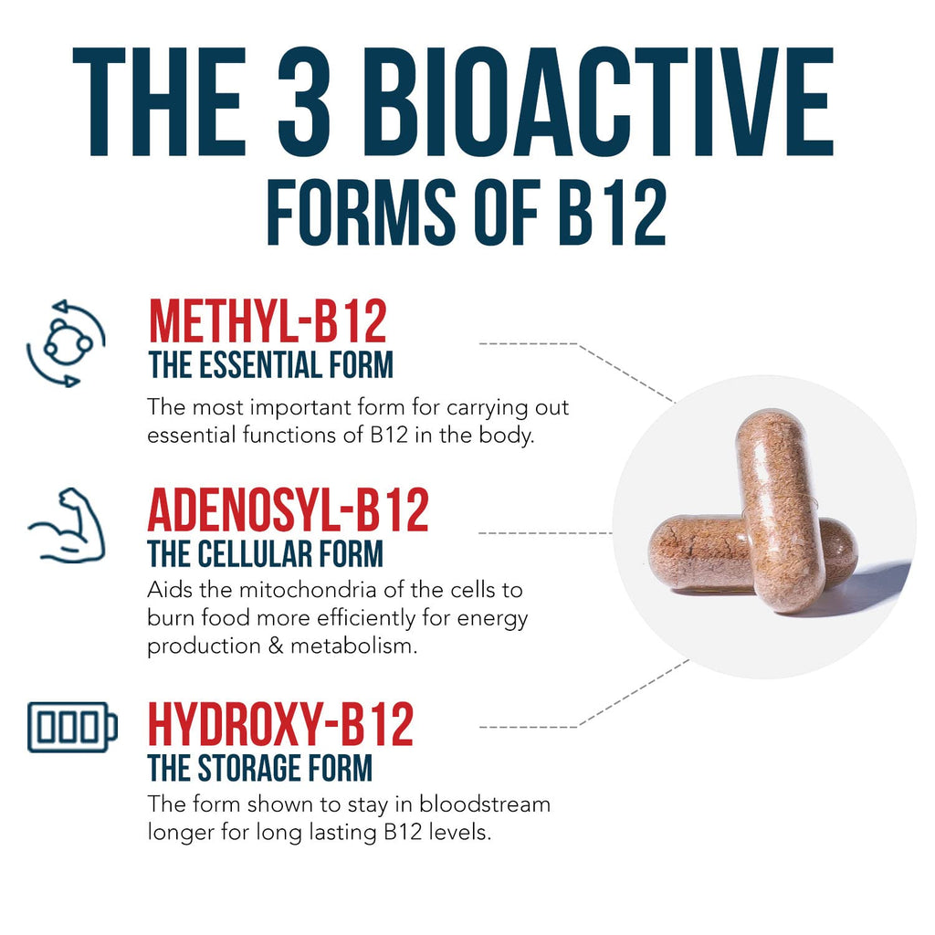 BioActive Vitamin B12 - 5000 mcg, Contains 3 BioActive Forms B12 Plus Methylfolate Cofactor - Methyl B12, Adenosyl B12 & Hydroxy B12 | Supports Energy - FENGGESTORE20