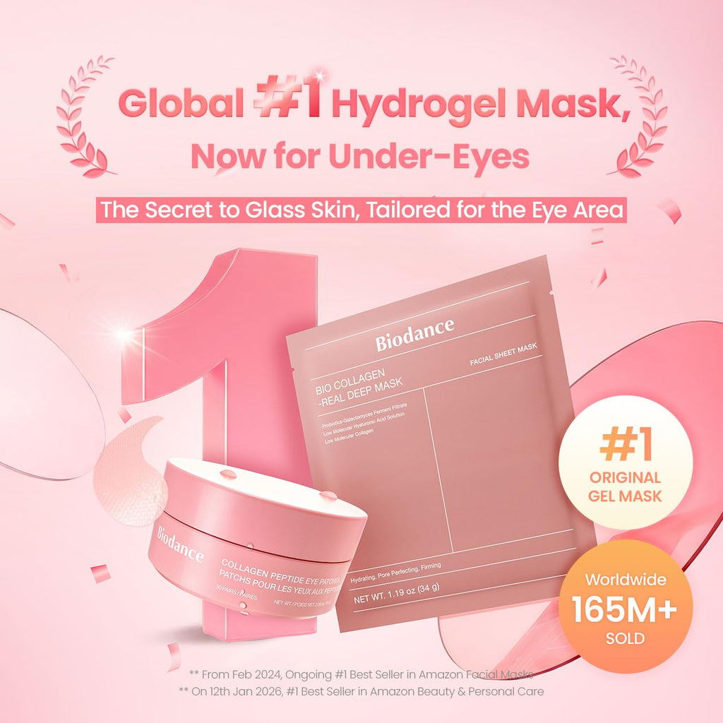 BIODANCE Collagen Peptide Eye Patches, Anti Wrinkle & Smile Line Patches for Face, Under Eye Mask for Fine Lines & Eye Bags, Travel Essentials & Self Care Gifts for Women, Korean Skin Care (60 Count) - FENGGESTORE20
