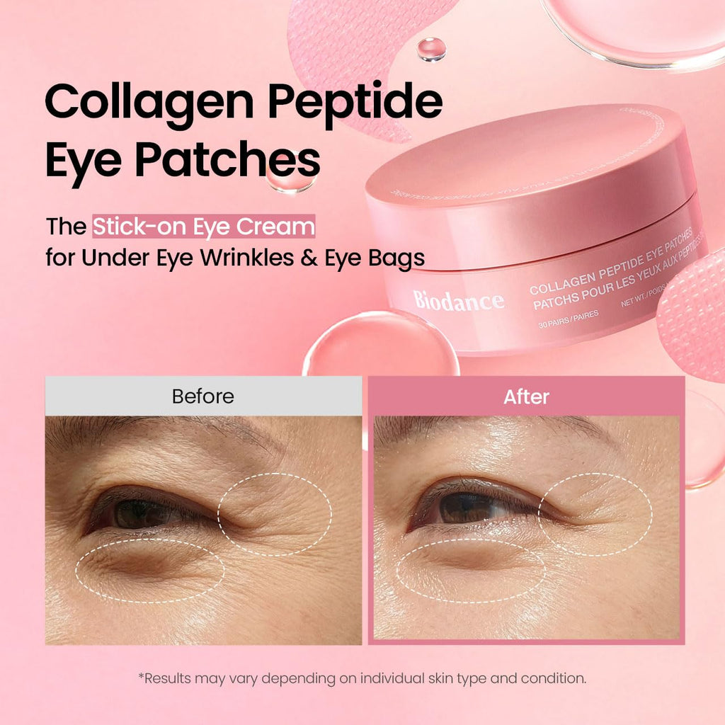 BIODANCE Collagen Peptide Eye Patches, Anti Wrinkle & Smile Line Patches for Face, Under Eye Mask for Fine Lines & Eye Bags, Travel Essentials & Self Care Gifts for Women, Korean Skin Care (60 Count) - FENGGESTORE20