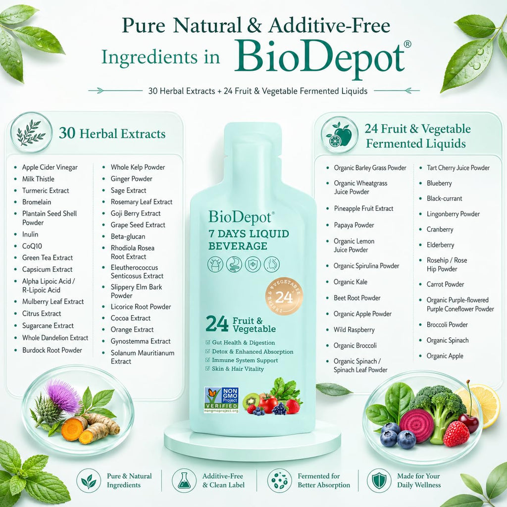 Biodepot 7 Days Colon Cleanse Liquid Beverage Gut Health Detox & Clean for Women & Men, 24 Fruit Vegetable Complex Probiotic Drink for Bowel Movements, - FENGGESTORE20