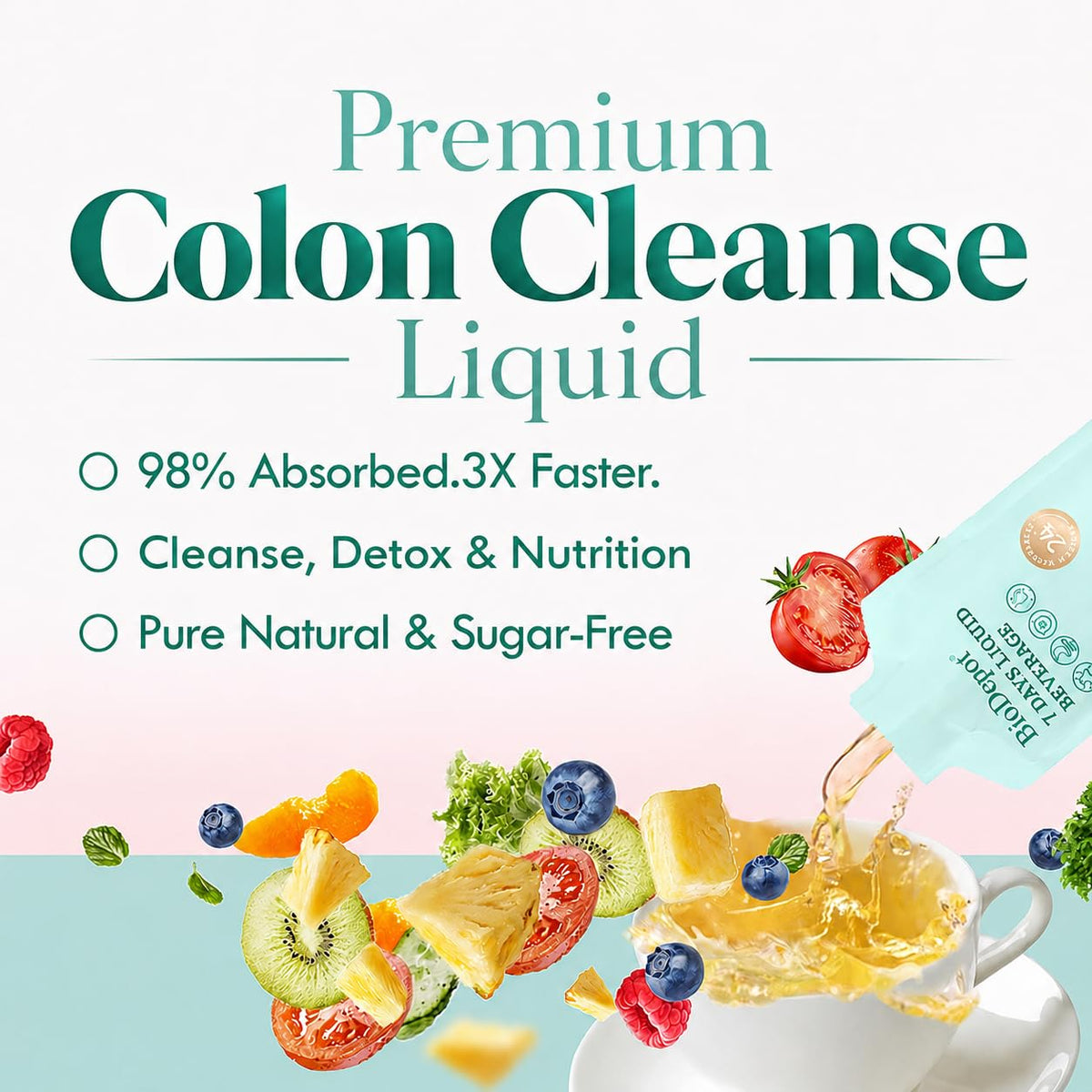 Biodepot 7 Days Colon Cleanse Liquid Beverage Gut Health Detox & Clean for Women & Men, 24 Fruit Vegetable Complex Probiotic Drink for Bowel Movements, - FENGGESTORE20