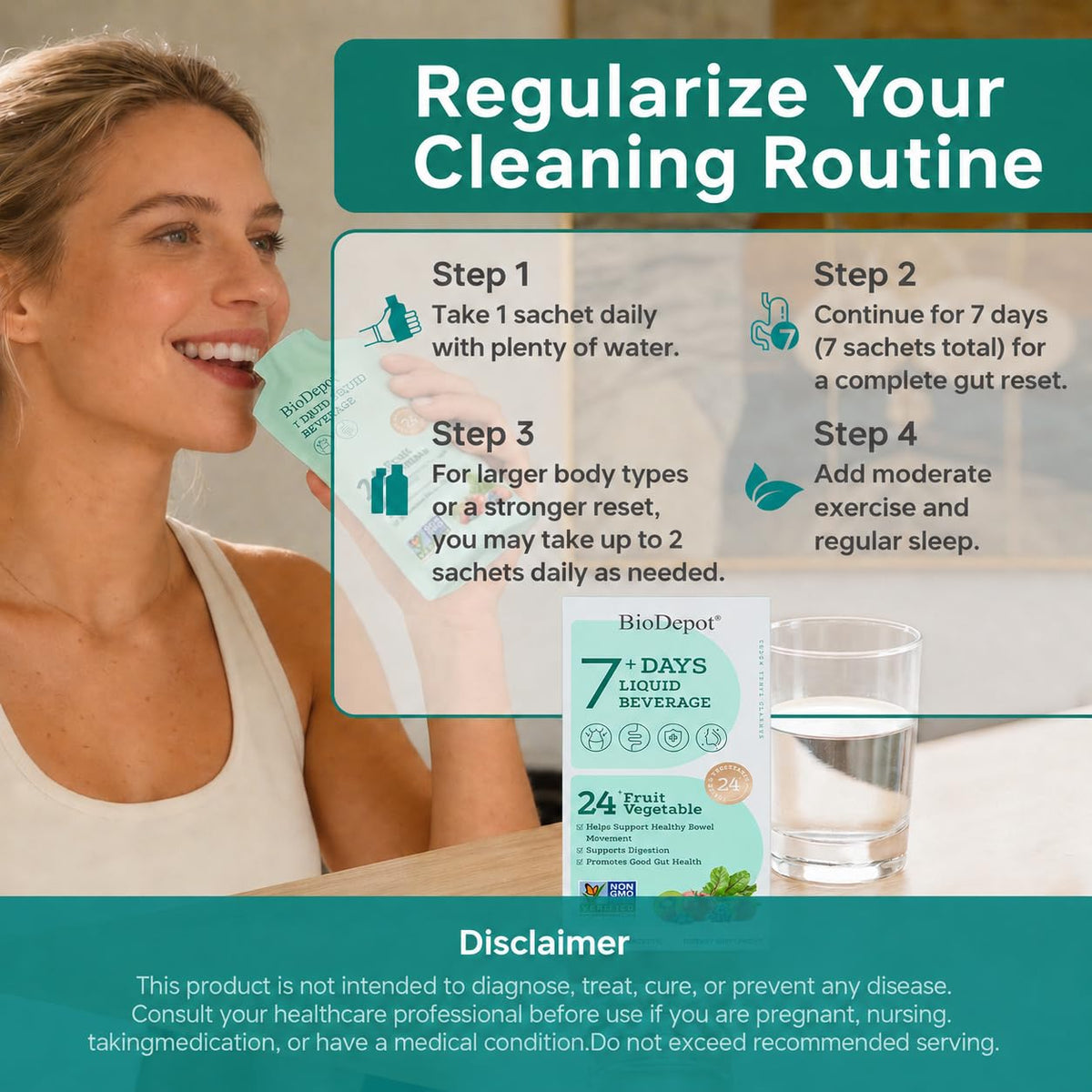 Biodepot 7 Days Colon Cleanse Liquid Beverage Gut Health Detox & Clean for Women & Men, 24 Fruit Vegetable Complex Probiotic Drink for Bowel Movements, - FENGGESTORE20