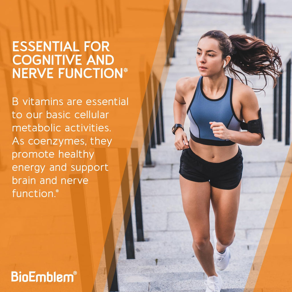 BioEmblem Vitamin B-Complex - All 8 Active Forms with Methyl Folate, Methyl B12, B6, Biotin Plus Choline Inositol, Supports Energy, Metabolism, Brain, Heart Health - FENGGESTORE20