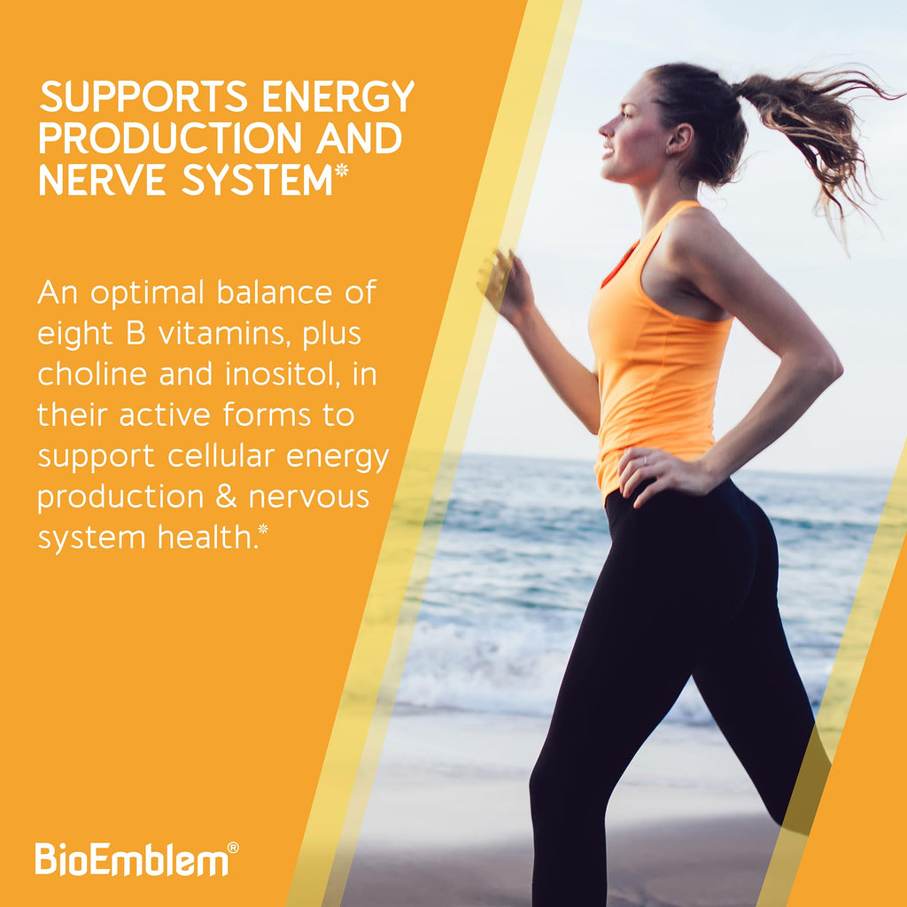 BioEmblem Vitamin B-Complex - All 8 Active Forms with Methyl Folate, Methyl B12, B6, Biotin Plus Choline Inositol, Supports Energy, Metabolism, Brain, Heart Health - FENGGESTORE20