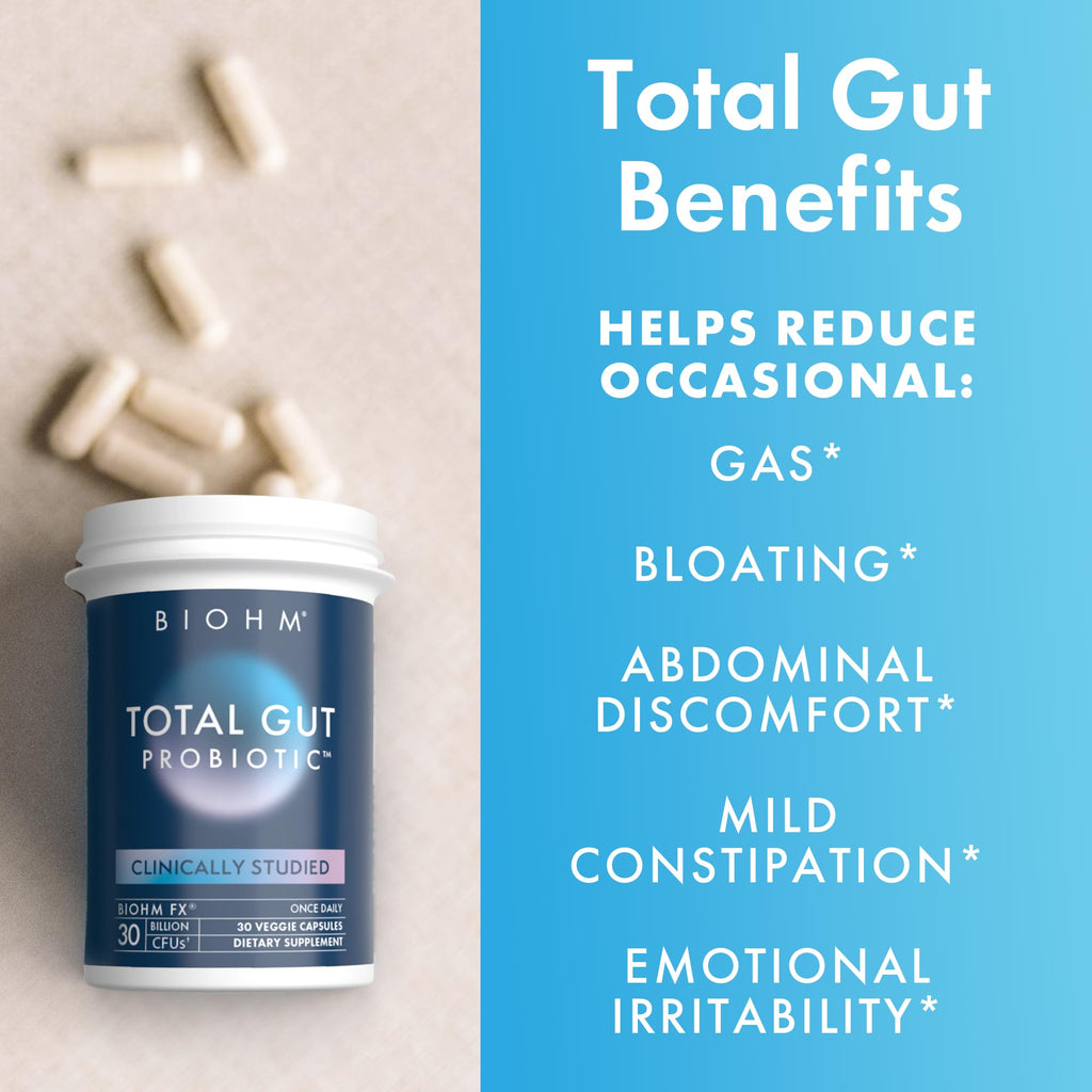 BIOHM Total Probiotic, 30 Billion CFU Daily Probiotics for Women & Men (30 Count) Helps Reduce Occasional Gas & Bloating, - FENGGESTORE20