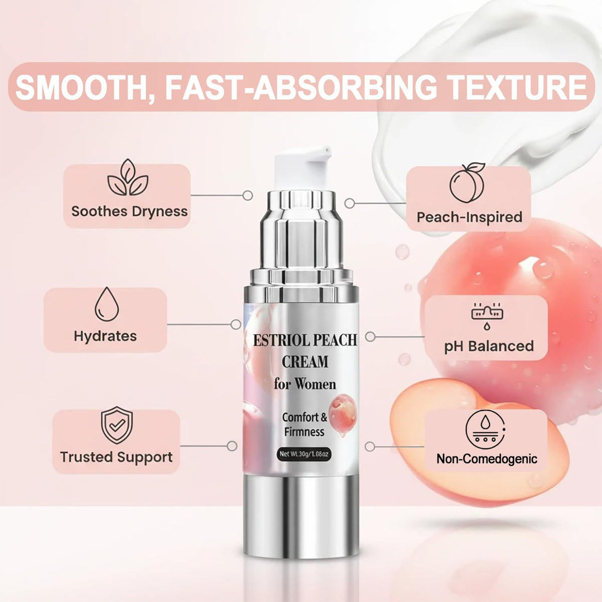 Bioidentical Estriol Cream for Women, Intimate Moisturizing Cream for Vaginal Dryness & Discomfort, Menopause Support (Peach Flavor) - FENGGESTORE20