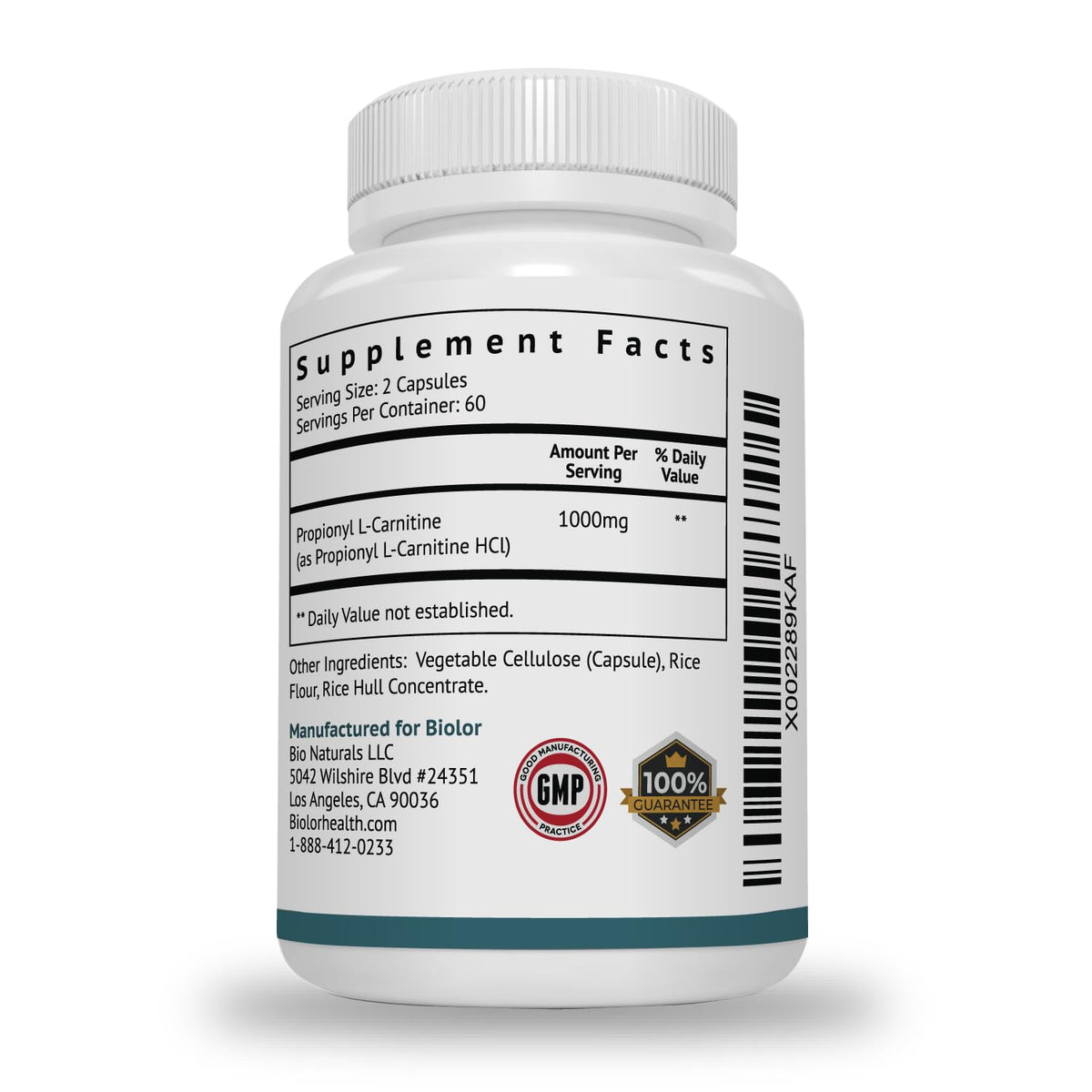Biolor High Absorption Propionyl-L-Carnitine (PLCAR) No Artificial Fillers - Effective Propionyl L Carnitine HCL Supplement to Support Blood Circulation - 120 Capsules - FENGGESTORE20