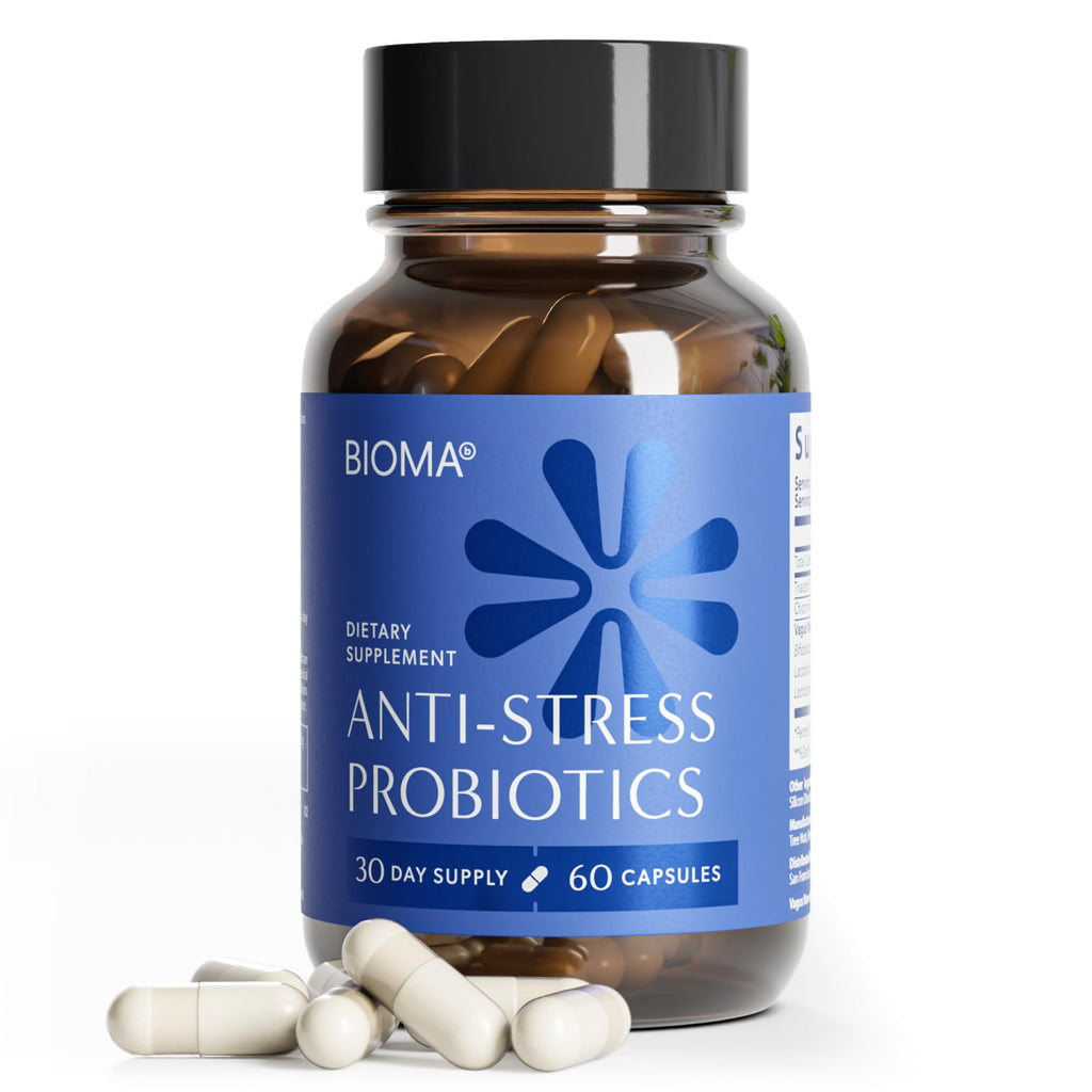 BIOMA Anti-Stress Probiotics – 3-in-1 Gut-Brain Axis Support for Stress Relief & Mood – Prebiotics, Postbiotics & Clinically Studied Strains – Vagus Nerve - FENGGESTORE20