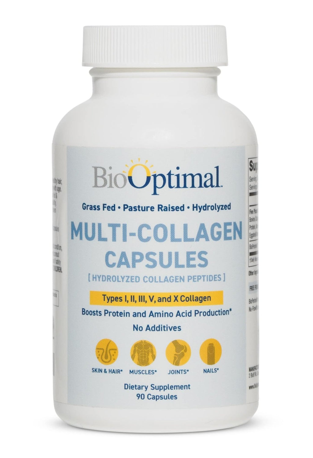 BioOptimal Multi-Collagen Supplement Capsules, Types I, II, III, V, & X Collagen, 90 Capsules - FENGGESTORE20
