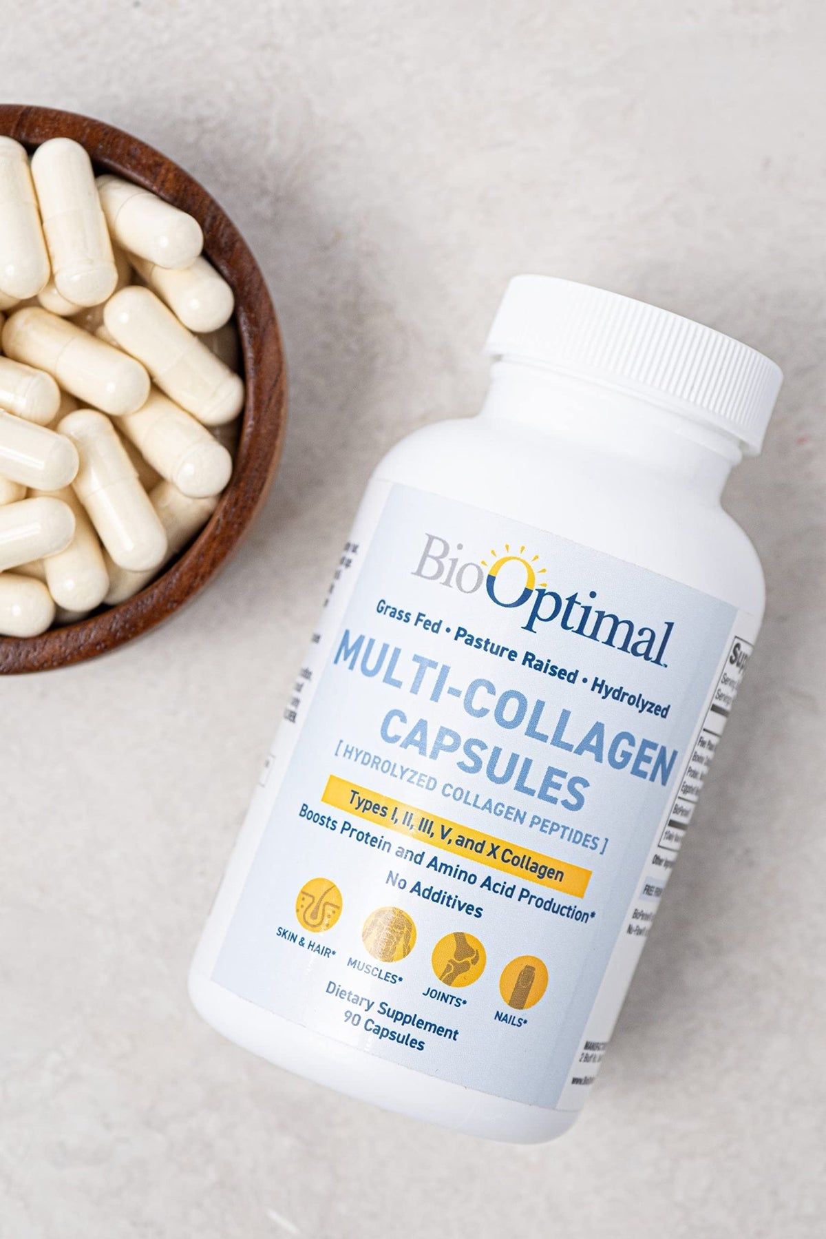 BioOptimal Multi-Collagen Supplement Capsules, Types I, II, III, V, & X Collagen, 90 Capsules - FENGGESTORE20
