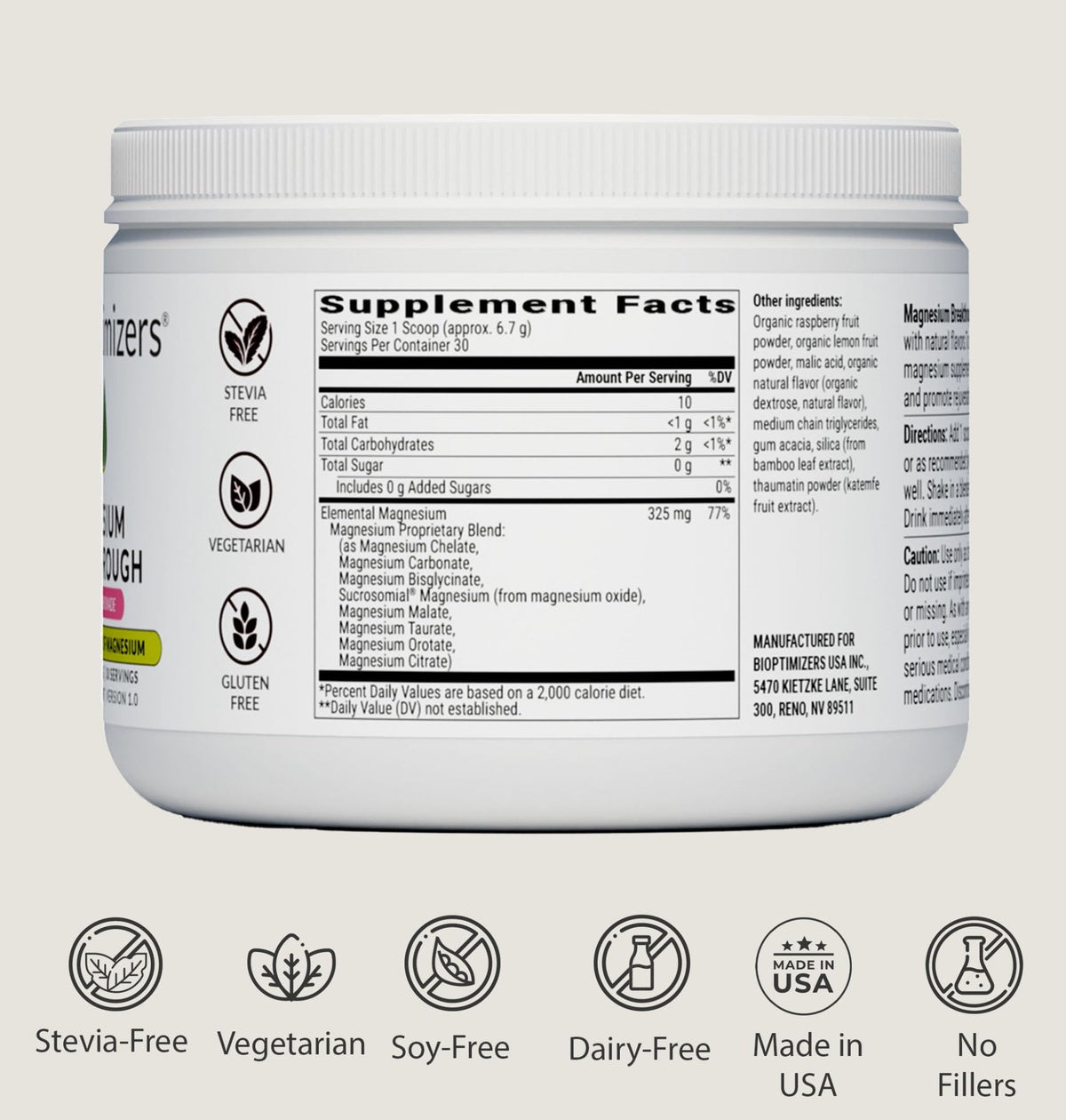 BIOptimizers Magnesium Breakthrough Drink - 8 Forms of Magnesium, Electrolytes, Sleep Health, Stress, Muscle Recovery, Heart Support | Glycinate, Citrate, Malate- Raspberry Lemon - FENGGESTORE20