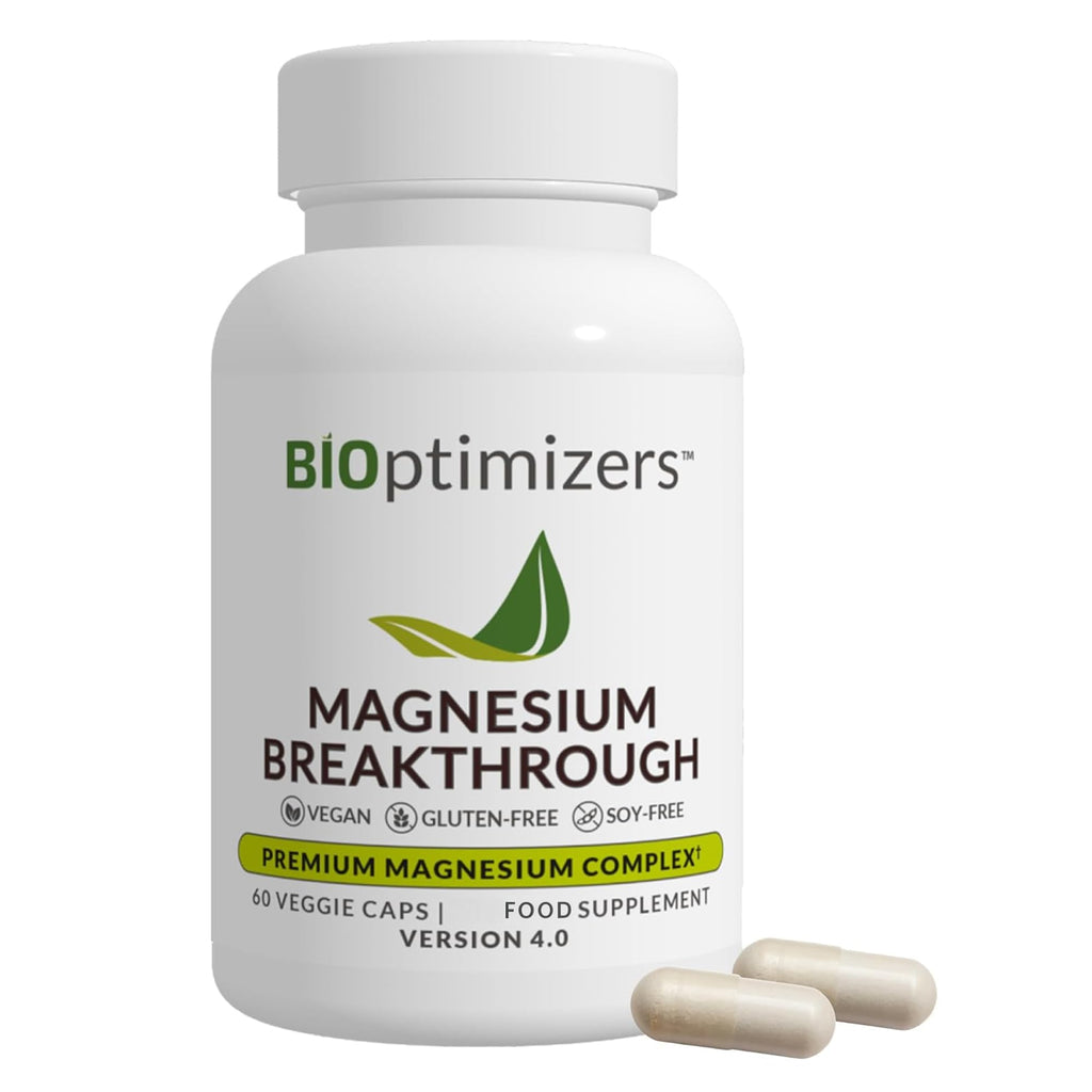 BIOptimizers Magnesium Breakthrough Supplement with 500mg - 7 Forms of Magnesium: Glycinate, Malate, Citrate, and More - Natural Support for Sleep and Cognitive Function -60 Capsules- Calming Vitamins - FENGGESTORE20