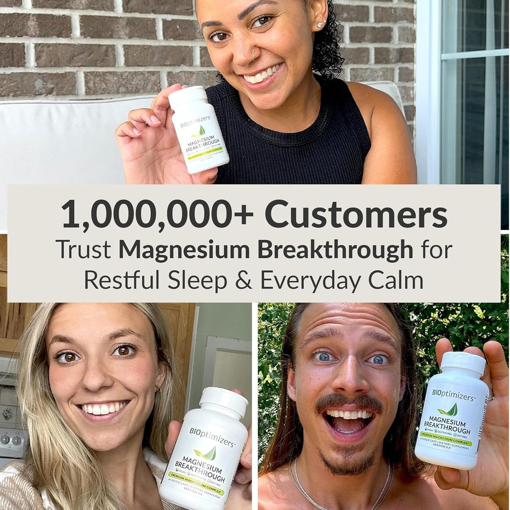 BIOptimizers Magnesium Breakthrough Supplement with 500mg - 7 Forms of Magnesium: Glycinate, Malate, Citrate, and More - Natural Support for Sleep and Cognitive Function -60 Capsules- Calming Vitamins - FENGGESTORE20