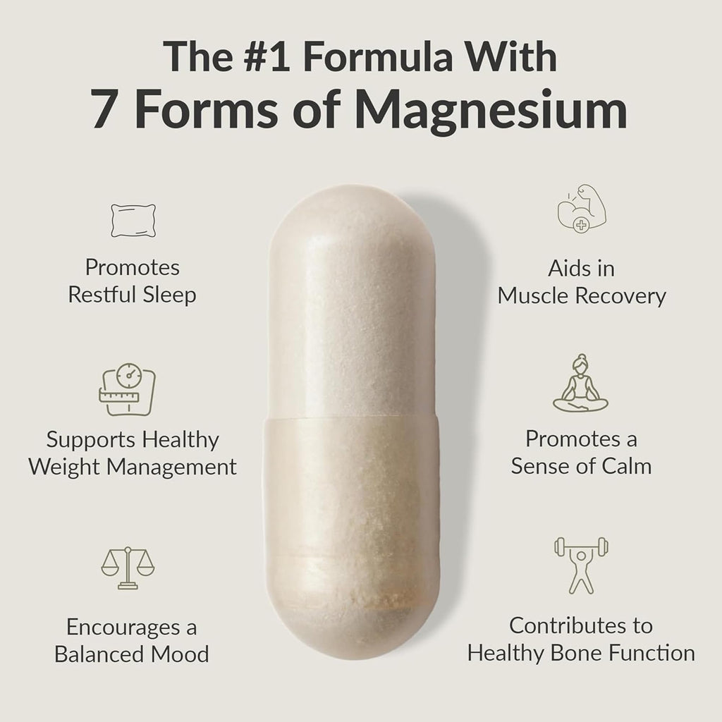 BIOptimizers Magnesium Breakthrough Supplement with 500mg - 7 Forms of Magnesium: Glycinate, Malate, Citrate, and More - Natural Support for Sleep and Cognitive Function -60 Capsules- Calming Vitamins - FENGGESTORE20