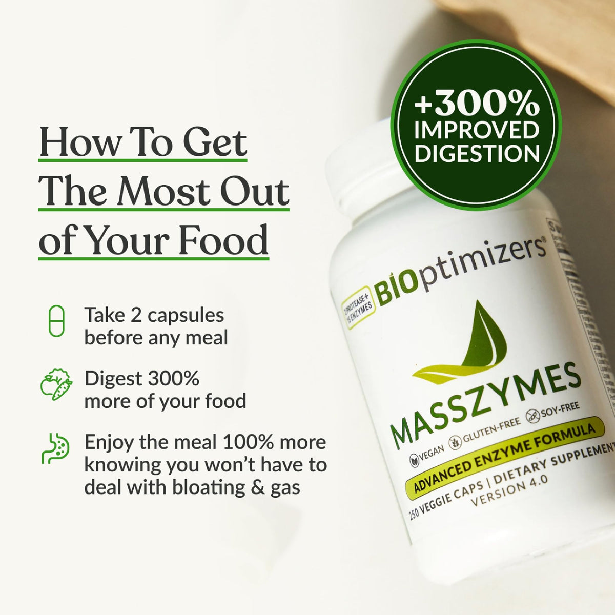 BIOptimizers MassZymes - Complete Digestive Enzymes Supplement for Gut Health - Bloating Relief for Men and Women - FENGGESTORE20