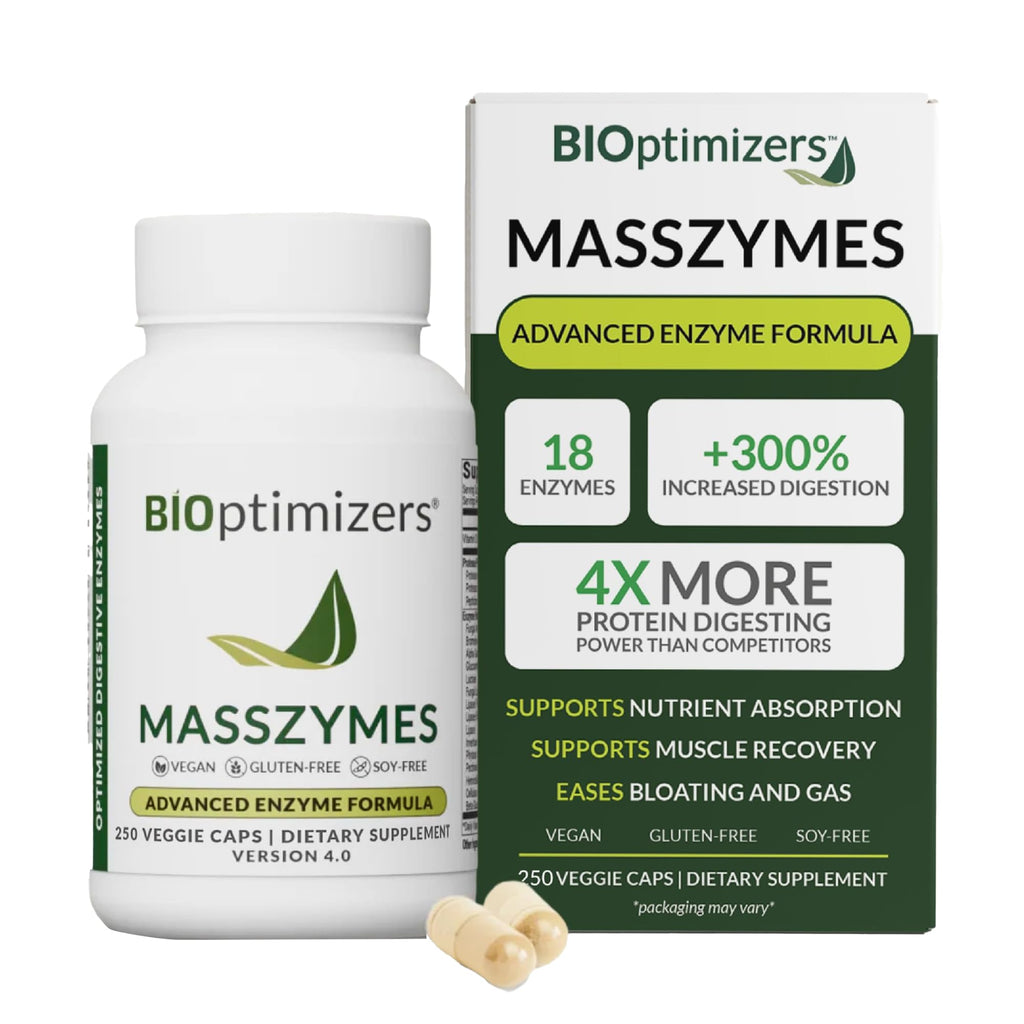 BiOptimizers MassZymes - Complete Digestive Enzymes Supplement for Gut Health - Bloating Relief for Men and Women - Lipase Amylase Bromelain - FENGGESTORE20